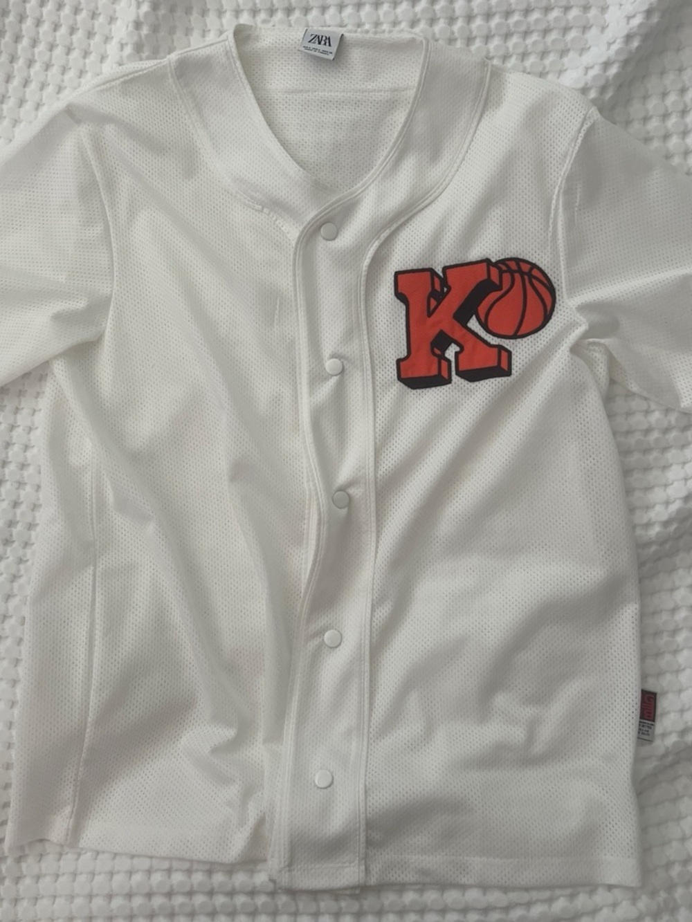 Zara White Mesh Basketball Baseball Jersey Top Size S